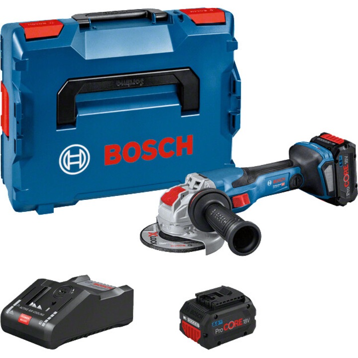 Polizor unghiular Bosch GWX 18V-15 D, 12.5 cm, 3400 RPM, 2.3 kg, acumulator 18 V, set cu 2 baterii