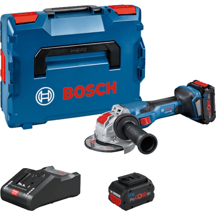 Polizor unghiular Bosch GWX 18V-15 D, 12.5 cm, 3400 RPM, 2.3 kg, acumulator 18 V, set cu 2 baterii