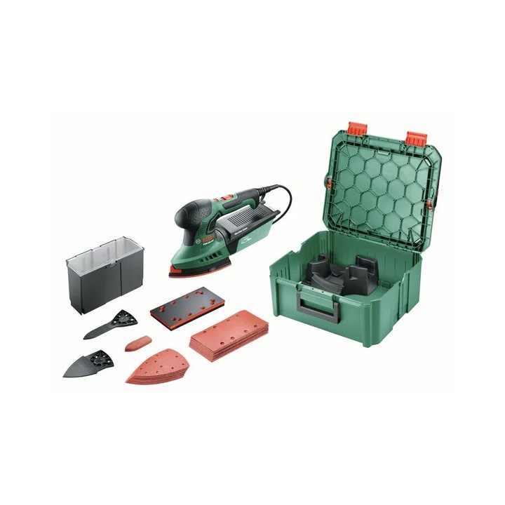 Slefuitor multifunctional Bosch PSM 200 AES, 200 W, 26000 RPM, negru, verde, 343x390x171mm