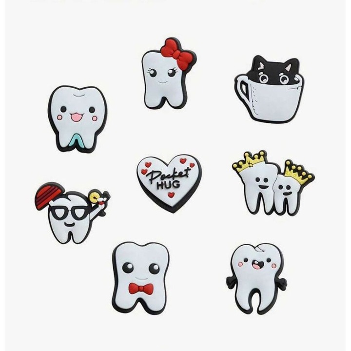 Set 8 accesorii saboti, Crocs, tip Jibbitz, model dentist varianta 1, multicolor