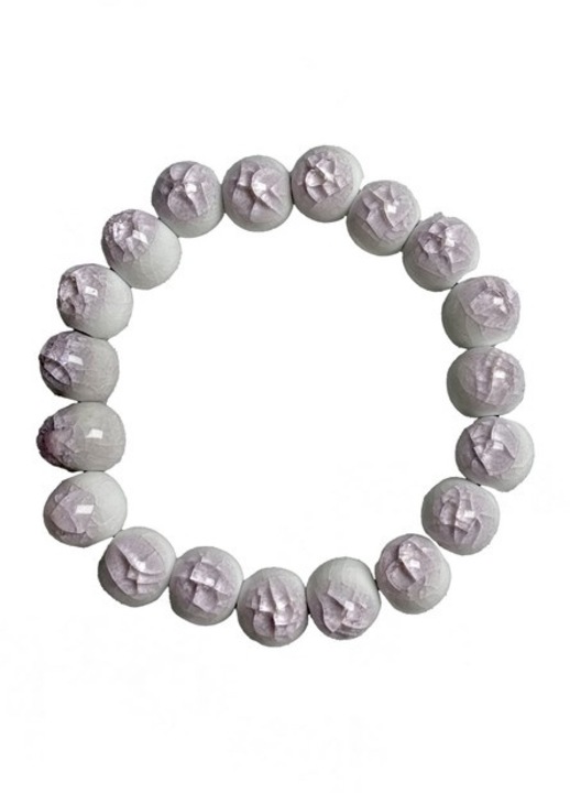 Bratara ceramica, roz si alb, ajustabila, efect crapatura gheata