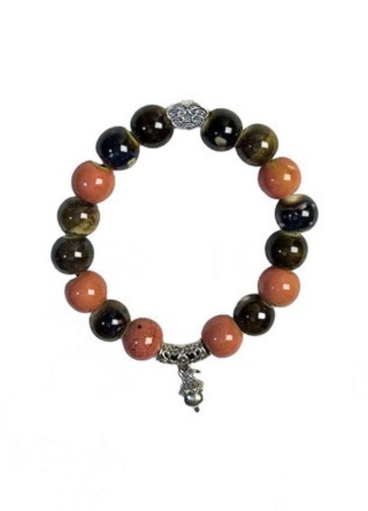 Bratara din ceramica, margele, verde inchis si rosu apa