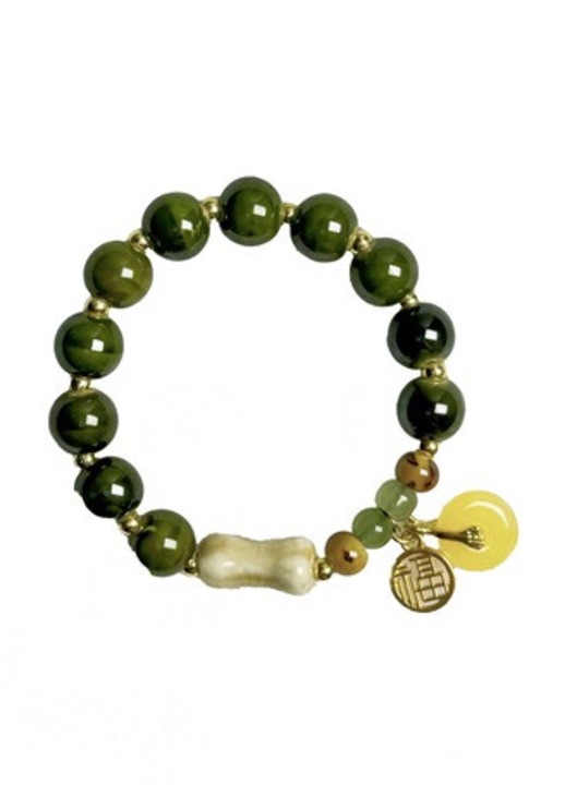 Bratara ceramica, artizanat, verde inchis, talisman norocos