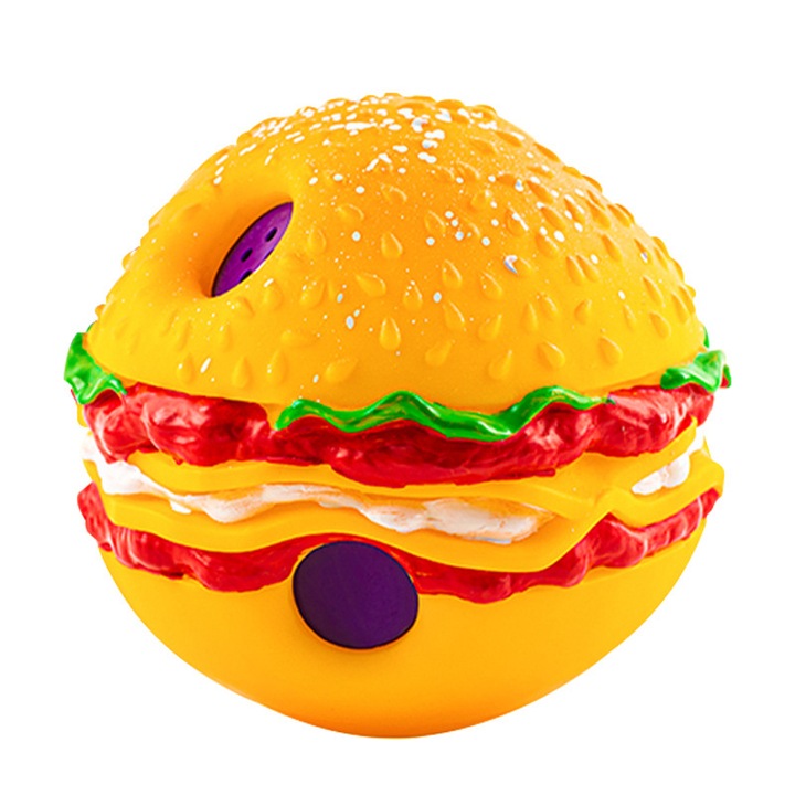 Interaktív labda kutyáknak, Hamburger, fogtisztító, nem mérgező, sokszínű, beltéri/kültéri használatra