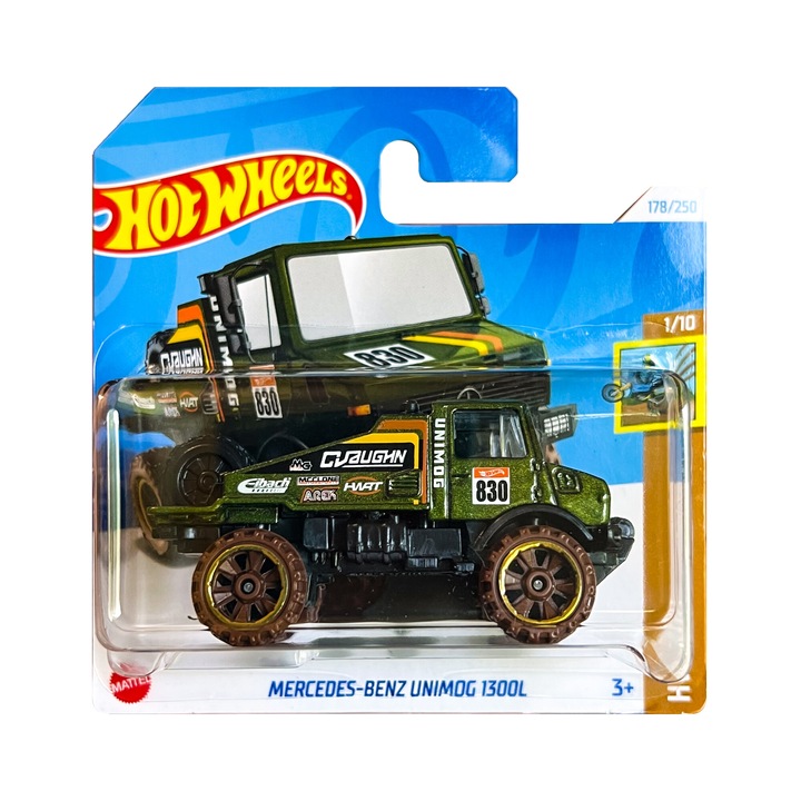 Masinuta metalica Hot Wheels, Mercedes-Benz Unimog 1300L, 1:64, Verde