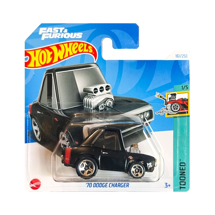 Количка за игра Hot Wheels, '70 Dodge Charger Tooned, 1:64, метал, черно и червено