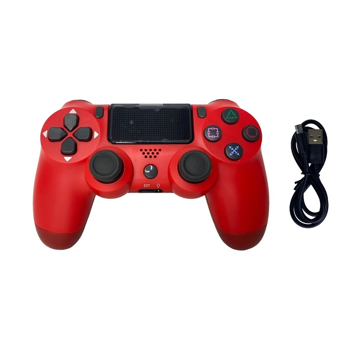 Vezeték nélküli kontroller, PS4, PS-TV és PS Now, Double Shock – Touch Pad, sorozat-kompatibilis IT-22, laptop, pad, telefon, rezgéssel, töltőkábel mellékelve, piros, HAPPY JOKER®