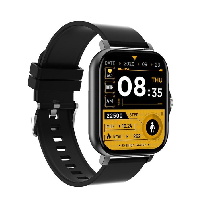BIRAI intelligens okosóra és fitnesz karkötő, Android és IOS, 1,69" TFT kijelző, Bluetooth, hívások, fényképek, mikrofon, értesítések/sms/közösségi média, vízálló IP67, fizikai tevékenységek, alvás, pulzus, lépések, oxigén, ülő életmód, Fekete
