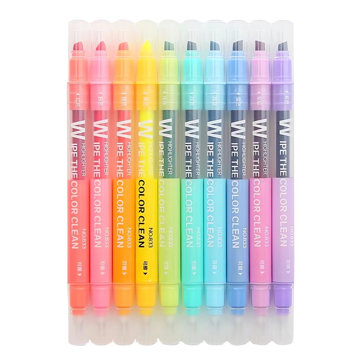 Set 10 markere Changdi, varf cioplit, 10 culori, multicolor