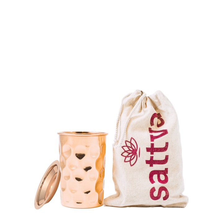 Pahar din cupru cu capac Diamond, 350ml – Sattva Ayurveda