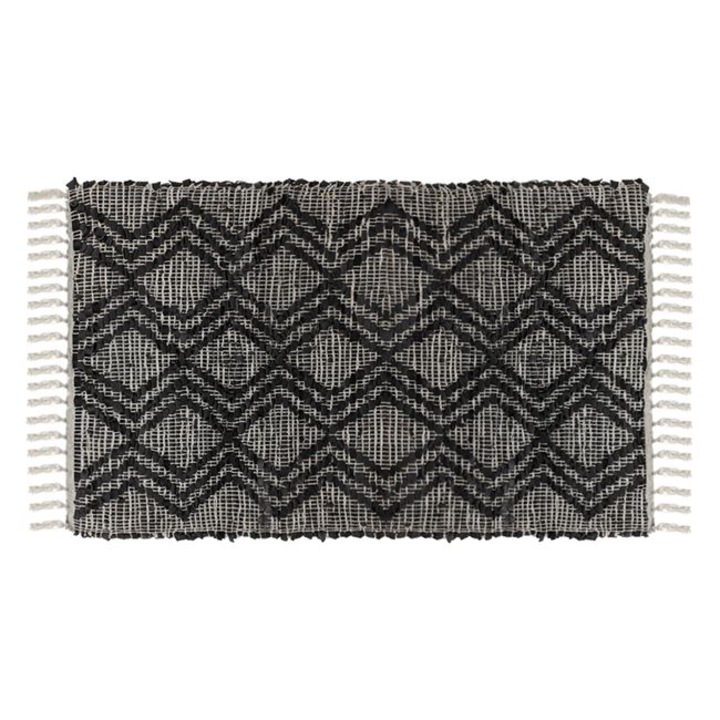 Covor din piele artificiala si bumbac, rustic, 110x60 cm, ecru cu negru