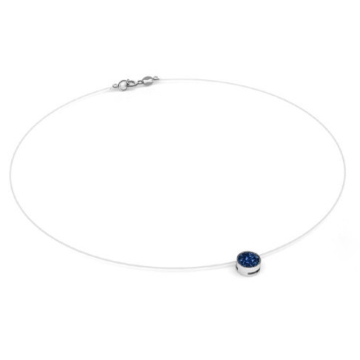 Colier fir transparent cu Cristal Swarovski Albastru Inchis in Caseta din Argint 925, reglabil 38-41 cm