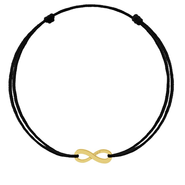 Bratara cu pandantiv Infinit din AUR 14K 585, snur negru reglabil, aur galben