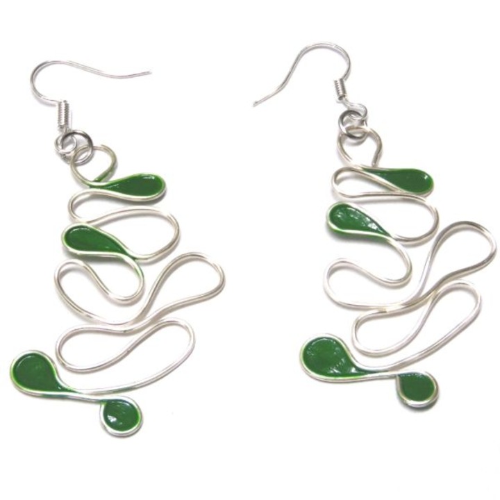 Cercei dama handmade Summer Waves, aliaj metalic, verde