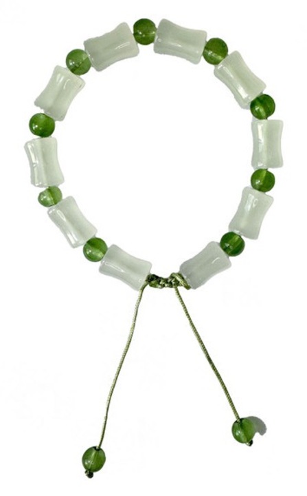 Bratara din sticla, forma bambus, ajustabila, alb si verde deschis
