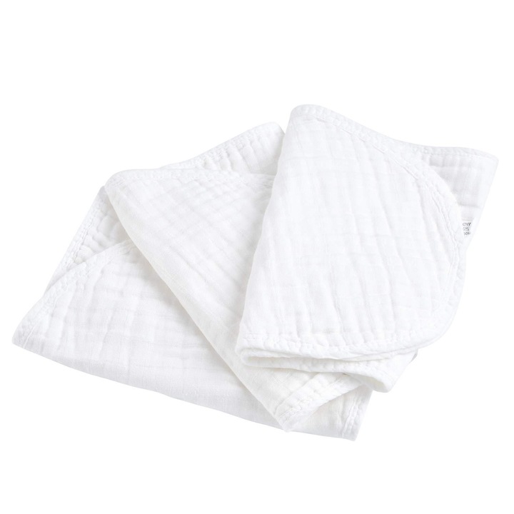 Set 3 prosoape REDQUIT din muselina pentru bebelusi 25x50cm, alb