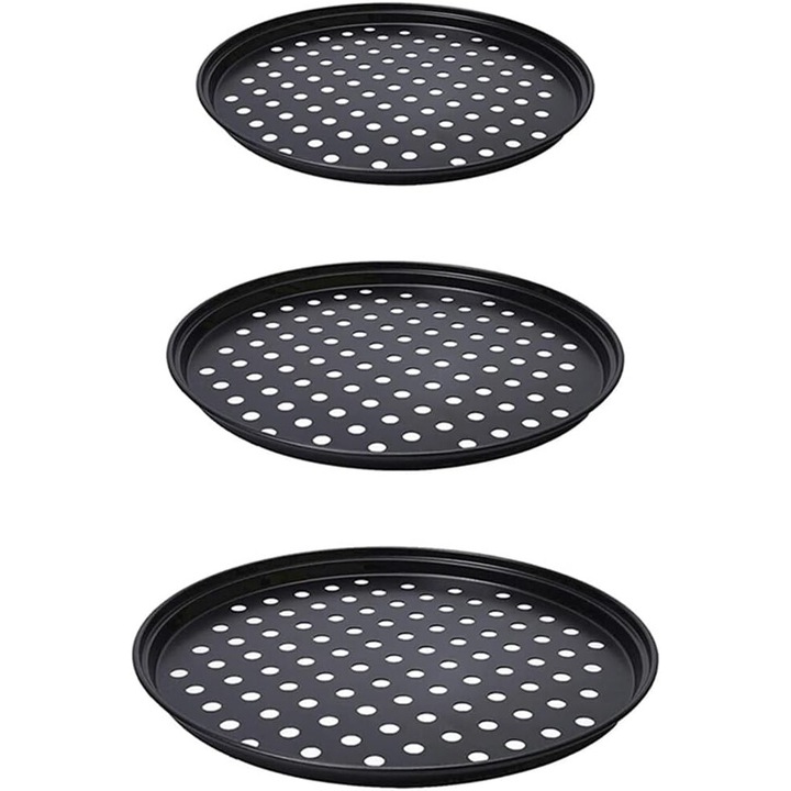 3 darabos pizzatálca készlet, KkvoGmle, 26x28x32cm, szénacél, fekete