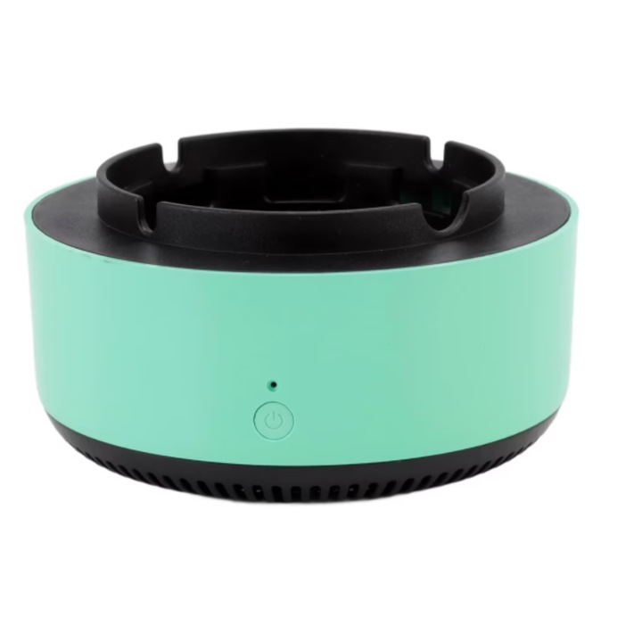 Електрически пепелник с директно засмукване, ATT®, пречиствател на въздуха с отрицателни йони, интелигентен освежител за въздух, отстраняване на миризми, цигарен дим, автоматично изключване, за дома, офиса. зелено