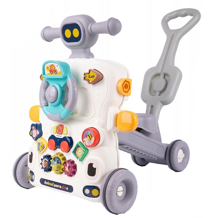 Проходилка 6 в 1 LikeSmart "Activity Walker", за деца, с Монтесори дейности за игра и колелца против хлъзгане, сив