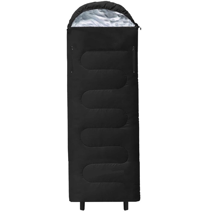 Sac de dormit tip mumie, cu geanta de transport, 220x80 cm, 0-15grade, negru