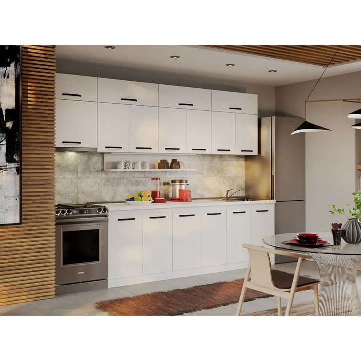 Set Mobila Bucatarie, Fog, 25, Alba, 300 cm, Pal Melaminat