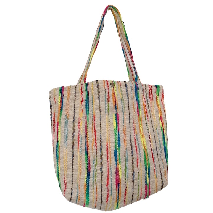 Többszínű csíkos vászontáska, Jormftte, nagy kapacitású, nőknek