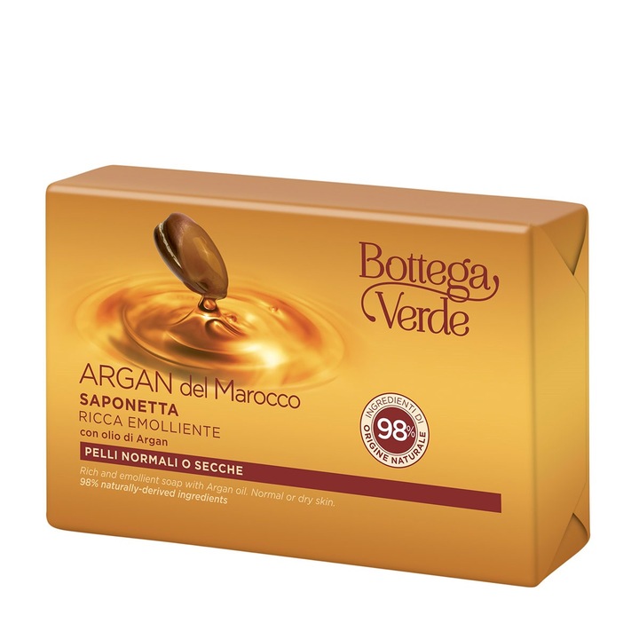 Деликатен сапун с арганово масло - Argan, Bottega Verde, нежно почистване и естествена хидратация, с подхранващи свойства на арганово масло, идеален за нормална кожа, 100% натурален, идеален за ежедневна употреба, 150 g