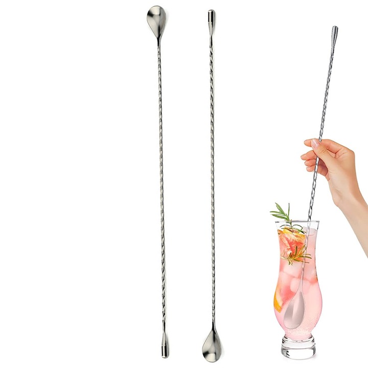 Set lingurite de bar, 2buc, Inox, Argintiu, 500x28mm