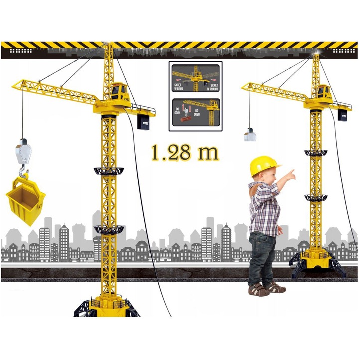 Macara controlabila cu telecomanda, Inaltime 1.28 m, Rotire 360 de grade, lampa LED, functie de ridicare si coborare carlig