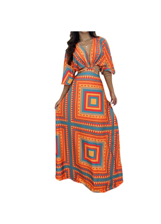 Jormftte maxi ruha, narancssárga, poliészter, V-nyakú