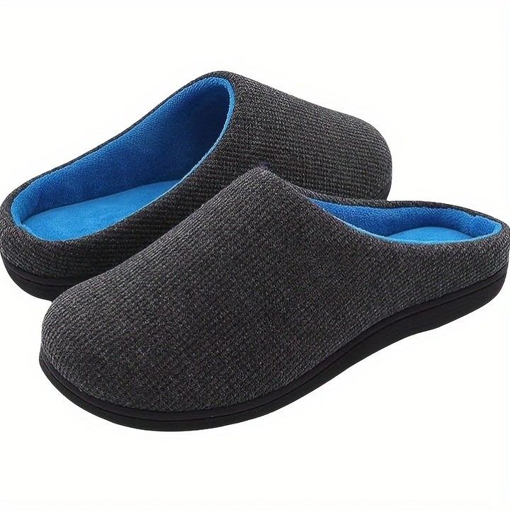 Papuci de casa KLKIT, tricot waffle bicol, talpa antiderapanta, albastru, Albastru, 44