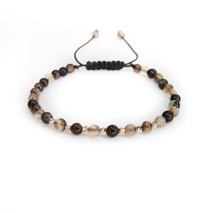 Bratara reglabila cu pietre agat si 7 bile aur 14k de 2.5 mm