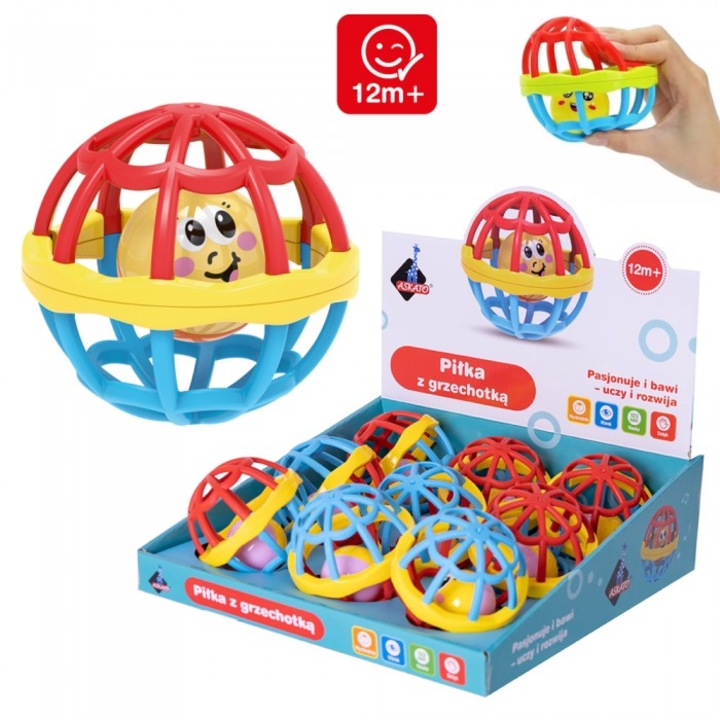 9 db-os Askato csörgőgolyó készlet, szenzoros, kék és piros, 10 cm