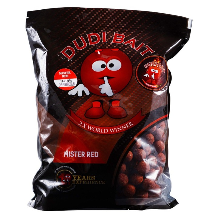 Boilies Proteine Carlig, Pescuit, Dudi Bait, Mister Red Super Hot 24 mm 1 kg