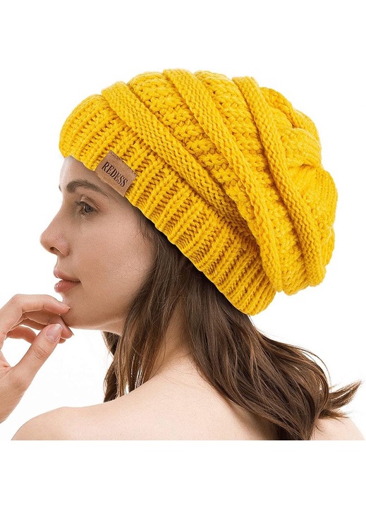 Caciula unisex Redess, tricotata, design elegant, galben, marime universala
