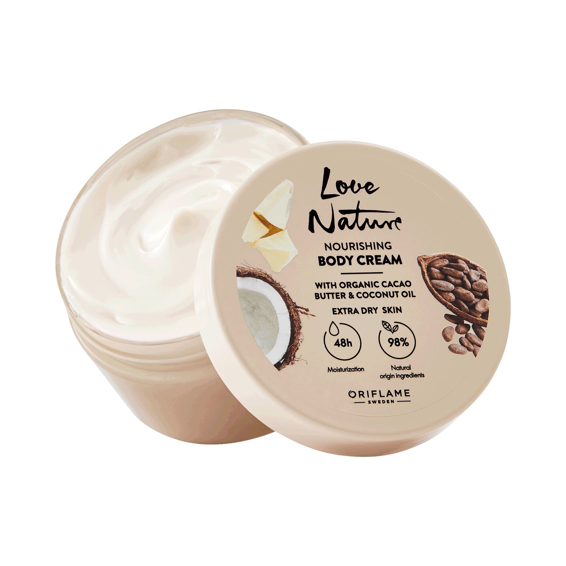 Crema de corp Oriflame Love Nature, unt de cacao organic si ulei