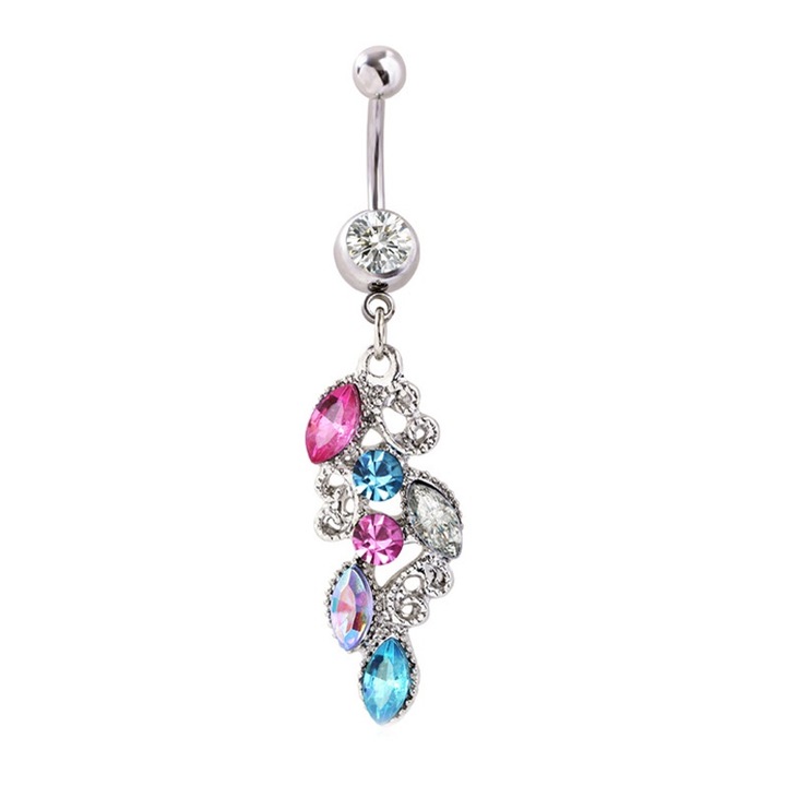 Piercing bijuterii, cuie ombilic, otel inoxidabil 316L si zircon, colorat