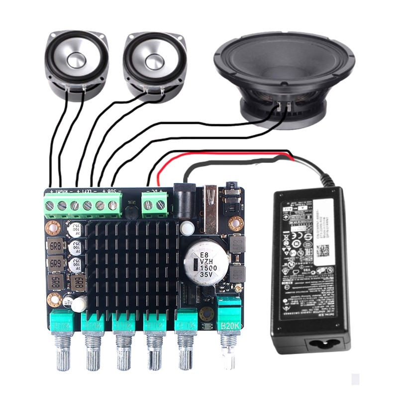 Amplificatore 2.1 Canali 2x50W +100W Subwoofer - Scheda Con Bluetooth 5.0 E AUX, Chip TPA3116 - Foto 6