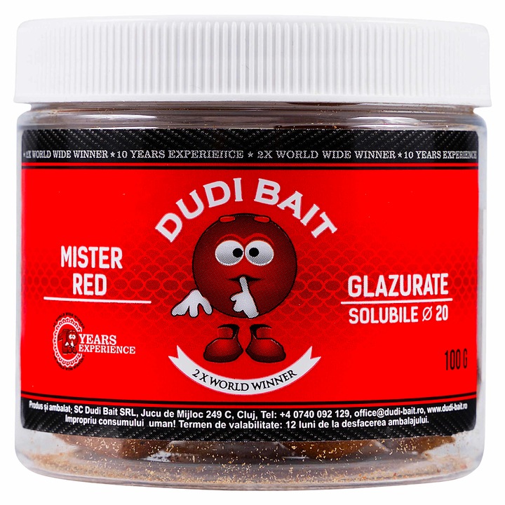Boilies De Carlige, Dudi Bait, Mister Red Super Hot Invelit Tari Slow Working, 20 mm 100 g