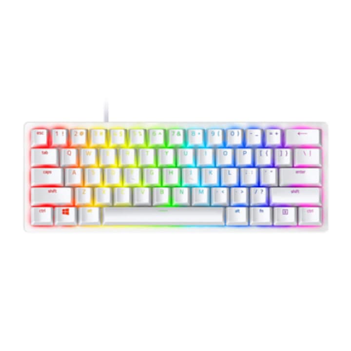 Tastatura gaming Razer Huntsman Mini 60%, opto-mecanica, iluminare RGB, alb, cablat