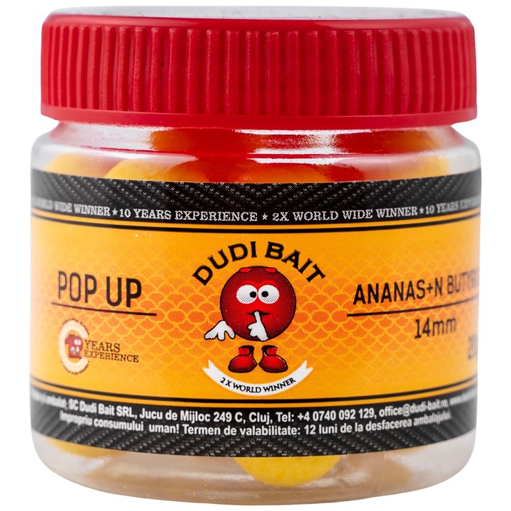 Boilies De Carlig, Pop Up, Dudi Bait, Pineapple Acid butiric, 14 mm 20 g