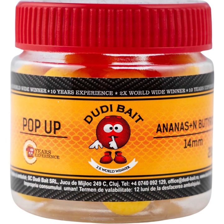 Boilies De Carlig, Pop Up, Dudi Bait, Pineapple Acid butiric, 10 mm