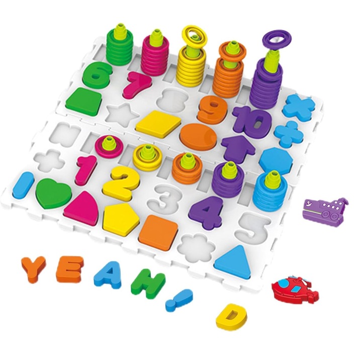 2 az 1-ben kognitív tábla gyerekeknek – grafikus formák és számok, oktatójáték a kognitív készségek fejlesztésére, 3 év felett, 139 darab