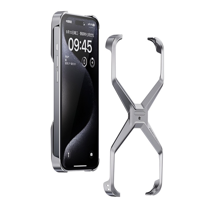 Кейс Armor X, съвместим с iPhone 15 Pro Max, алуминиева сплав, удароустойчив, устойчив на надраскване, водоустойчив, 2-слойни ръбове, лепило, лесен монтаж, отвертка включена, металическо сиво