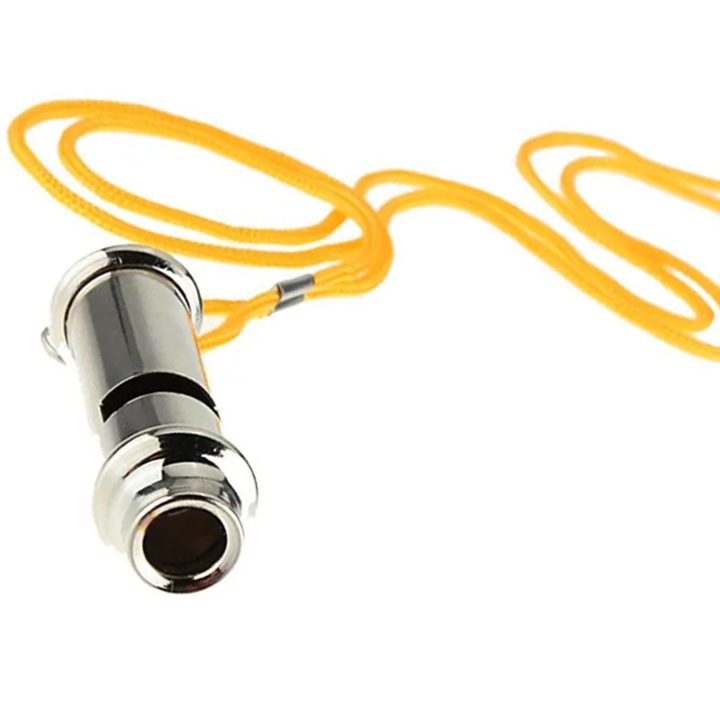 Fluier CCmax Argintiu cu Snur Foarte Puternic pentru Arbitrii, Activitati in Aer Liber, Drumetii, Alungat Animale Salbatice, Salvamari, Situatii de Urgenta