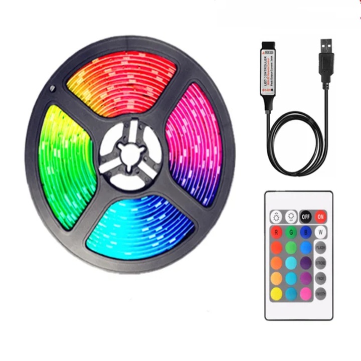 Banda led flexibila 5m RGB cu telecomanda Interior/exterior, Bluetooth ...