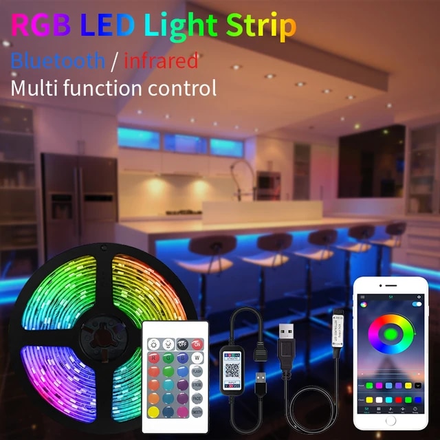 Banda led flexibila 5m RGB cu telecomanda Interior/exterior, Bluetooth ...