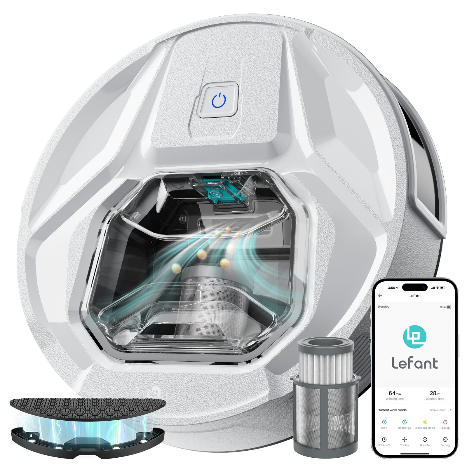 Aspirator robot Lefant M320, evitare precisa a obstacolelor, 6000Pa, autonomie 240 min, transparent, 800ml