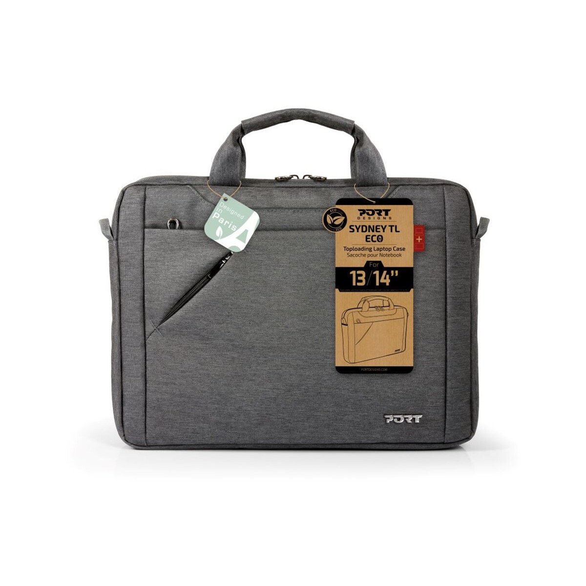 Geanta laptop PORT DESIGNS Sydney ECO, 13-14 inch, gri, cu bareta de umar