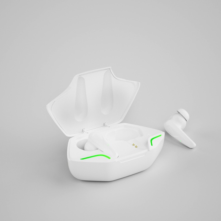 Casti Wireless Bluetooth 5.0, Touch Control, Microfon HD, Negru/Verde, Autonomie 6h